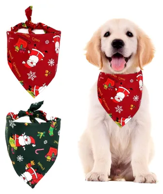 Produktbild von 2 Stück Weihnachts-Hundehalstücher, Geschenke für Hunde, waschbare dreieckige Halstücher, Zubehör für Weihnachtskostüme von Welpen, kleinen, mittleren und großen Hunden sowie Katzen