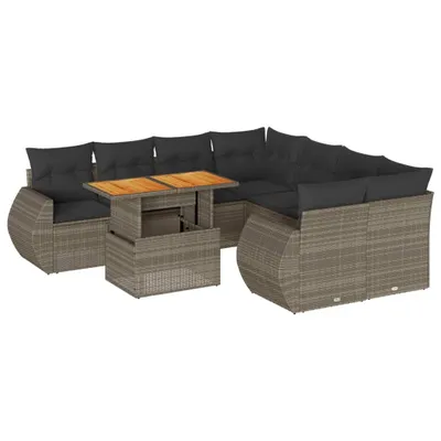 Produktbild von 9-tlg. Garten-Sofagarnitur mit Kissen Grau Poly Rattan