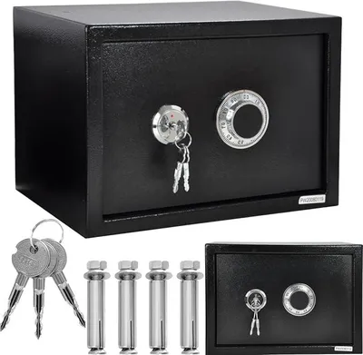 Produktbild von Tresor Möbeltresor Safe Mechanisches Kombinationsschloss + Doppelbartschloss Schranksafe Geldschrank Schwarzer Wandtresor 35x25x25 cm 10 KG