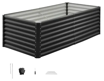 Zdjęcie produktu dla Podwyższona grządka metalowa SucceBuy 1800 x 900 x 600 mm, grządka z otwartym dnem i zaokrąglonymi krawędziami, idealna do uprawy warzyw, kwiatów, ziół i sukulentów