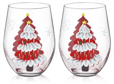 Image de Ensemble de 2 verres à vin peints à la main, idéal pour Noël