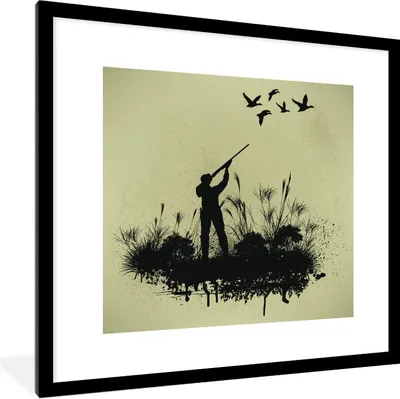 Produktbild von MuchoWow® Gerahmtes Poster Eine Illustration einer Jagd auf Enten 40x40 cm - Poster mit Schwarzem Bilderrahmen Wandposter Rahmen Foto Bilder - Poster - Plakat im Rahmen