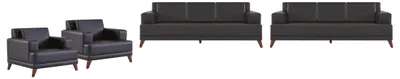 Immagine prodotto di Divani in pelle set completo poltrona 3 posti cuscini imbottitura nera moderno