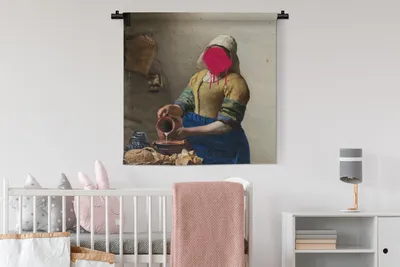 Produktbild von MuchoWow® Wandteppich Wandbehang Das Milchmädchen - Vermeer - Kunst 90x90 cm Tapisserie Dekoration Wandtuch - Wandaufhänger