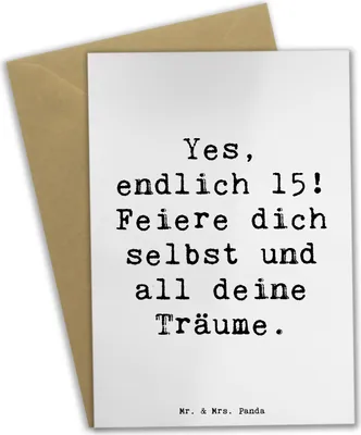 Produktbild von Mr. & Mrs. Panda Grußkarte Spruch 15. Geburtstag Freude - Weiß - Geschenk, Accessoires, Happy Birthday, Wandbilder, Alter, einladungskarten, Glückwunsch, babykarte