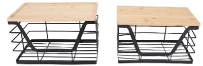 Image de Lot de 2 porte-sacs poubelle en métal avec couvercle en bois : distributeur mural ou de bureau pour rouleaux de sacs poubelle, à large ouverture