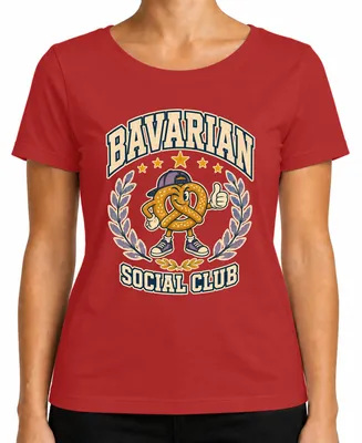 Imagen del producto de Camiseta para mujer, estilo tradicional bávaro, diseño "Oktoberfest", con motivos de pretzels, color rojo, talla S