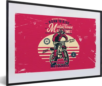Produktbild von MuchoWow® MuchoWow® Gerahmtes Poster Mann - Motorrad - Oldtimer 60x40 cm - Poster mit zchwarzem Bilderrahmen - Schlafzimmer - Plakat in Rahmen - Drucken
