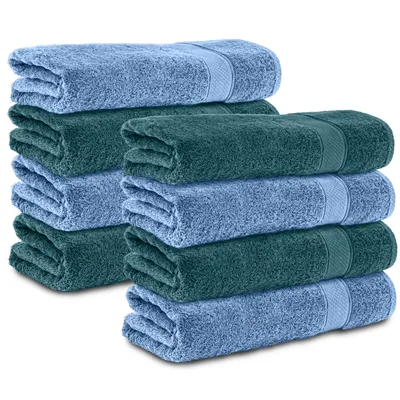 Produktbild von Komfortec 8er Duschtücher 70x140 cm Set aus 100% Baumwolle, 470g/m², Frottee, Weich, Petrol/Hellblau