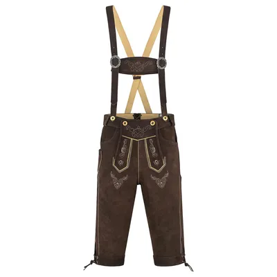 Produktbild von Bohmberg Herren Kniebund Lederhose aus 100 % Rindsleder inkl. Hosenträger Braun Trachtenhose für  Volksfest