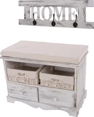 Produktbild von Vintage Kommode mit 2 Schubladen, 42x62x33cm, weiß, Shabby Chic