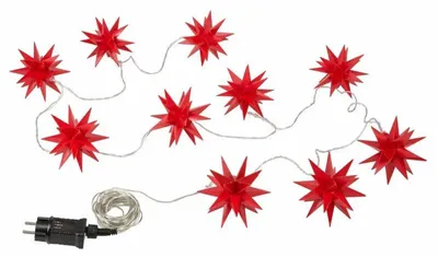 Produktbild von Lichterkette Weihnachtsstern 10 LED Sterne Ø12cm warmweiß rot 7,7m 8h Timer