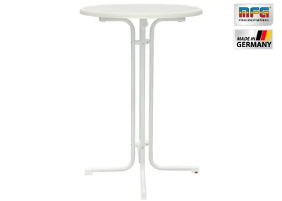 Produktbild von MFG Stehtisch rund, 80 cm, weiß, klappbar & wetterfest, Stahlrohr, für 4 Personen, PEFC, vormontiert