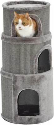 Imagen del producto de Krabton - Palacio para gatos - Para jugar y descansar - 3 niveles - 89 cm de altura - Marrón/beige