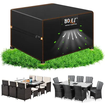 Productafbeelding van Beschermhoes voor tuinmeubilair, winterbestendig, 150x150x74 cm, 420D Oxford, waterdicht, met ventilatieopeningen