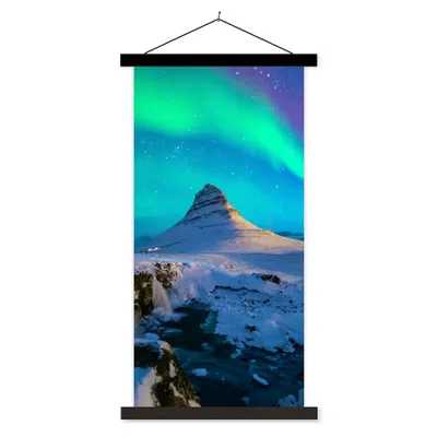 Produktbild von MuchoWow® Textilposter Nordlichter - Berge - Island 60x120 cm mit schwarzem Rahmen - Magnete