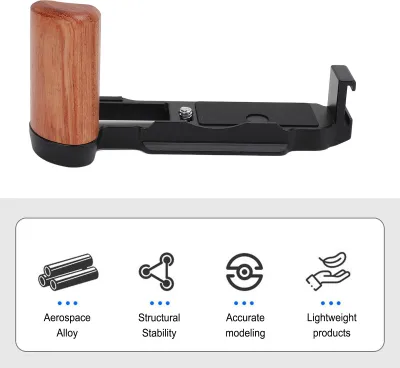 Productafbeelding van L-beugel snelsluitplaat met houten handgreep, 1/4 inch schroefdraad, verticaal, voor X100VI, X100V camera, zwart