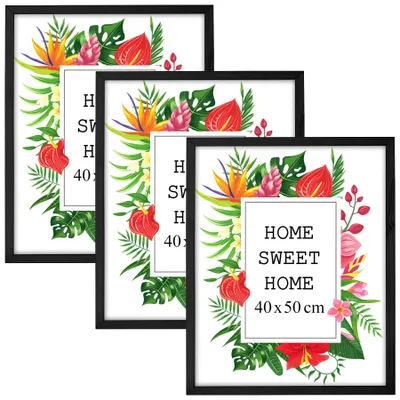 Produktbild von MG Design Set aus 3 Schwarz Bilderrahmen 40 x 50 cm - Aus echtem Holz mit Acrylglas, zum Aufhängen & Aufstellen, für Fotos, Poster & Puzzle