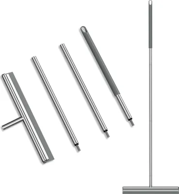 Produktbild von Fensterreiniger 4-in-1, Schwamm, Abzieher & Scheuerpad, mit Teleskopstiel, für Glas und Spiegel, Silber