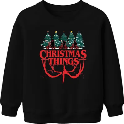 Produktbild von CHRISTMAS THINGS Stranger Weihnachten Demogorgon Kinder Retro Uni Kinder Sweatshirt Pullover, Schwarz, 152