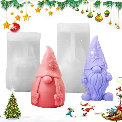Productafbeelding van 3D siliconen vormenset, 3 stuks, kaarsvormen, kerstboom, kabouter, voor zelfgemaakte decoraties