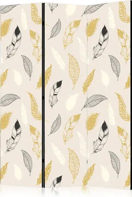 Produktbild von 3-teiliger Einseitiger Vlies Paravent - Golden Feathers 135x172 cm Muster f-B-0200-z-b