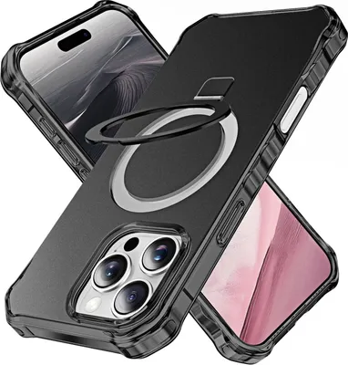 Produktbild von Für Apple iPhone 16 Pro Solid Color Wave Design MagSafe Ring Halterung Hülle Schwarz