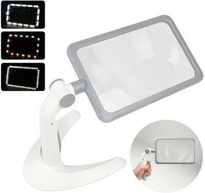 Obrázek produktu pro Ruční lupa s 48 LED diodami a 3 režimy stmívání – stolní a ruční lupa 2 v 1 pro seniory