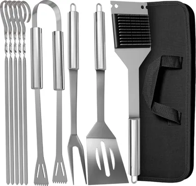 Immagine prodotto di Set di posate da barbecue in acciaio inox per la festa del papà - Con borsa per il trasporto - Robusto e resistente al calore