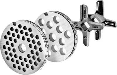 Produktbild von Lochscheibensatz für alle Fleischwolf Größen 5 / 4MM + 8MM und 1 Kreuzmesser Eversharp - kompatibel für Fleischwolf Jupiter - Bosch - Alexanderwerk von WolfCut