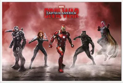 Produktbild von Captain America - Poster - Civil War - Team Iron Man + Wechselrahmen, Shinsuke® Maxi Kunststoff weiss, Acryl-Scheibe