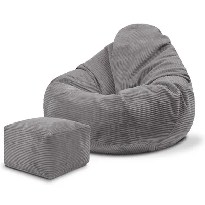 Obrázok produktu pre Dreamroots Bean Bag 70x70x70cm beanbag pre deti s opierkou chrbta a stoličkou a poťahom vankúš na sedenie podlahový chladiaci vak s výplňou Frost Grey
