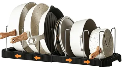 Immagine prodotto di Organizzatore estraibile per pentole e piatti, da 33 a 56 cm, con 7 supporti regolabili