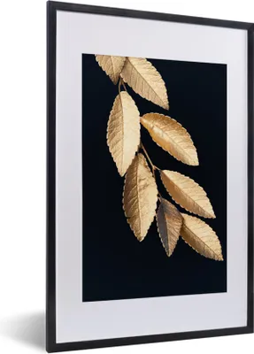 Produktbild von MuchoWow® Gerahmtes Poster Blätter - Schwarz - Gold - Luxus - Pflanzen 40x60 cm - Poster mit Schwarzem Bilderrahmen Wandposter Rahmen Foto Bilder - Poster in Rahmen