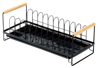 Image de Étagère d'égouttage avec bac de récupération - Égouttoir à vaisselle - Métal - 1 niveau - 39 x 16 x 14,5 cm - Noir