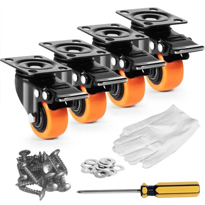 Produktbild von VEVOR Rollen, 15,2 cm drehbare Plattenrollen, Set mit 4, mit Sicherheits-A/B-Verriegelung, geräuschlosen PVC-Rädern, schwere Belastbarkeit von 317,5 kg pro Rolle, nicht markierende Räder für Wagen, Möbel, Werkbänke, 50.8 mm, Doppelte Bremsen