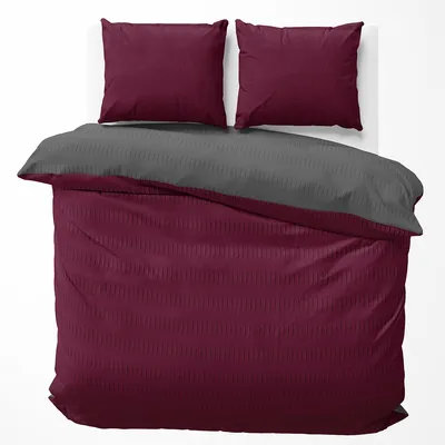 Produktbild von Seersucker Bettwäsche 240x220 cm Bordeaux Anthrazit Wende Doubleface Mikrofaser Bettbezug 3 teilig