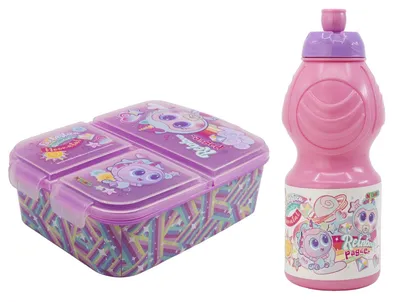 Produktbild von KSIMERITOS Kinder Mädchen 2 tlg Set 3 Kammern Brotdose Trinkflasche 400 ml