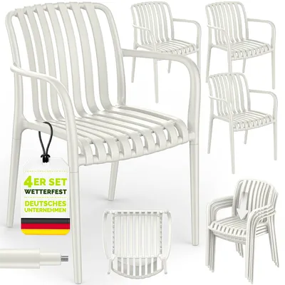 Immagine prodotto di Set da 4 sedie da giardino tillvex® impilabili e resistenti alle intemperie con braccioli | Sedie da esterno con portata fino a 120 kg | Sedie da giardino per esterni | Sedie da terrazza, mobili da giardino, balcone, giardino e terrazza