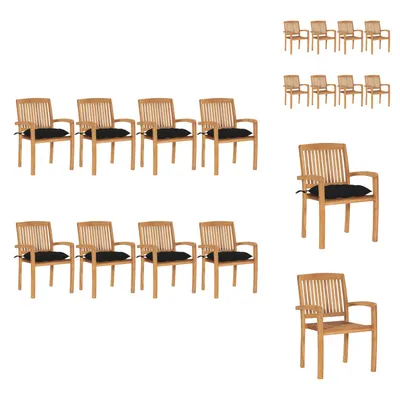Produktbild von vidaXL Stapelbare Gartenstühle mit Kissen 8 Stk. Massivholz Teak -  Gartenstühle