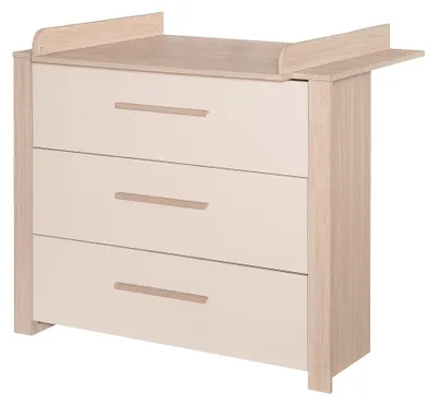 Produktbild von roba Wickelkommode Momo inkl. abnehmbarem Wickelaufsatz - Wickeltisch mit 3 Schubladen inkl. Metallgriffen - Holz cashmere / Nachbildung Tristan Eiche