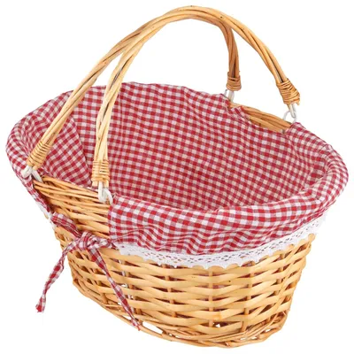 Image de Elzusha - Panier de pique-nique en osier fait à la main, avec poignée et doublure, dimensions : 37 x 28 x 17 cm