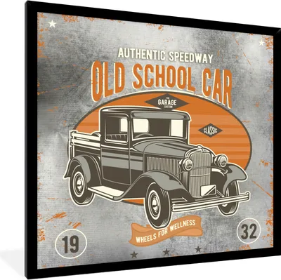 Produktbild von MuchoWow® MuchoWow® Gerahmtes Poster Mancave - Auto - Retro - Oldtimer 40x40 cm - Poster mit zchwarzem Bilderrahmen - Mit Rahmen - Wanddekoration Schlafzimmer