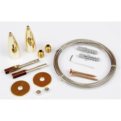 Image de Kit de tension pour cordes Castello, laiton brillant, 5 mètres – Corde en acier inoxydable Ø2 mm, système de tension de corde adaptable, pour rideaux et draperies