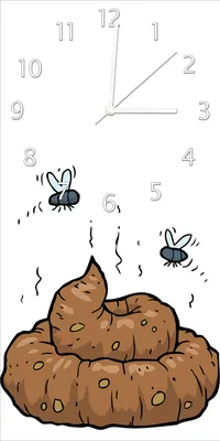 Produktbild von Wallario Design Wanduhr bedruckt, Größe 30 x 60 cm, Motiv: Comic Scheißhaufen mit Fliegen