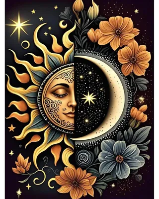 Produktbild von Diamantmalerei Set Erwachsene Sonne Mond 5D Mosaik Bastelset 30x40cm