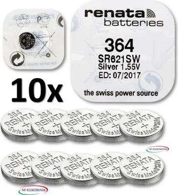 Produktbild von 10x Renata Uhrenbatterie Batterie 364 SR621SW 0% Mercury 1,55V 1er Blister Watch