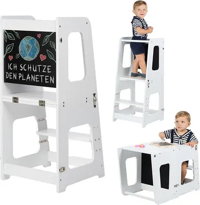 Imagen del producto de Silecomplaza Montessori: Torre de aprendizaje plegable para niños a partir de 1 año. Grande, 2 en 1: torre de aprendizaje y mesa. Torre de aprendizaje plegable, empresa sostenible, escalón con altura ajustable, diseño innovador (blanco)