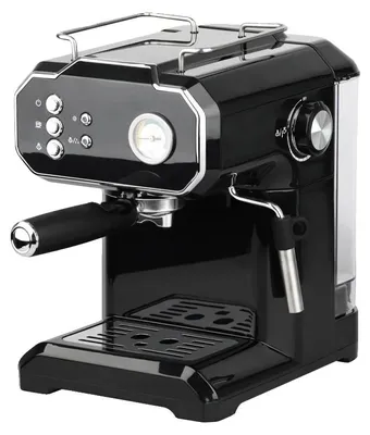 Obrázek produktu pro Espressova kávovar, objem 1,8 litru, příkon 850 W, materiál: nerezová ocel, vhodný pro přípravu latte a cappuccina, kompaktní rozměry 30x25x35 cm