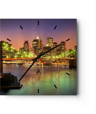 Produktbild von Wanduhr - Quadrat - Glasuhr - New York Brücke - 30x30cm - Schleichendes Uhrwerk - Lautlos - zum Aufhängen bereit - Dekoration Modern - Wanddekoration aus Glas - C3AC30x30-3517